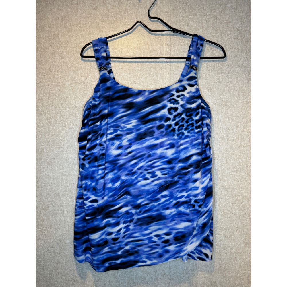 Miraclesuit Dazzle Blue Lynx Tankini Top Swimsuit Slimming Size 10DD